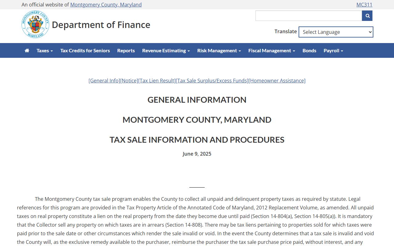 Montgomery County tax sale Aspen Hill unclaimed property surplus