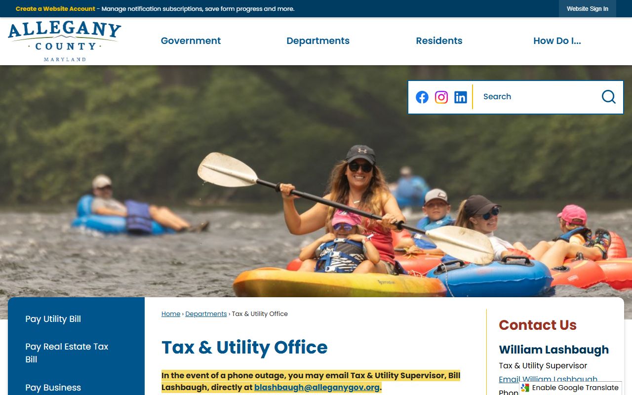 Allegany County Tax and Utility Office unclaimed property reference