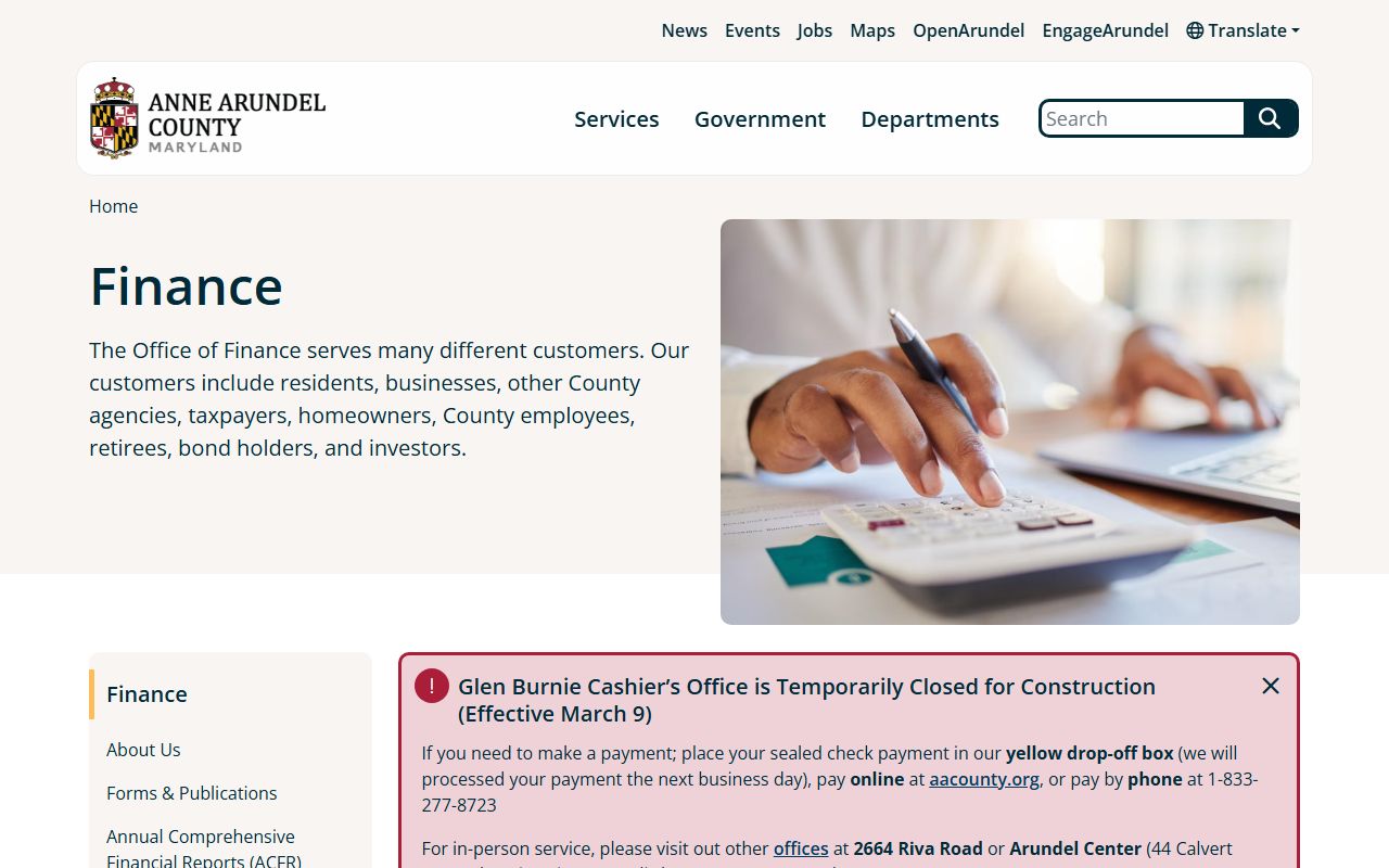 Anne Arundel County finance department unclaimed property reference