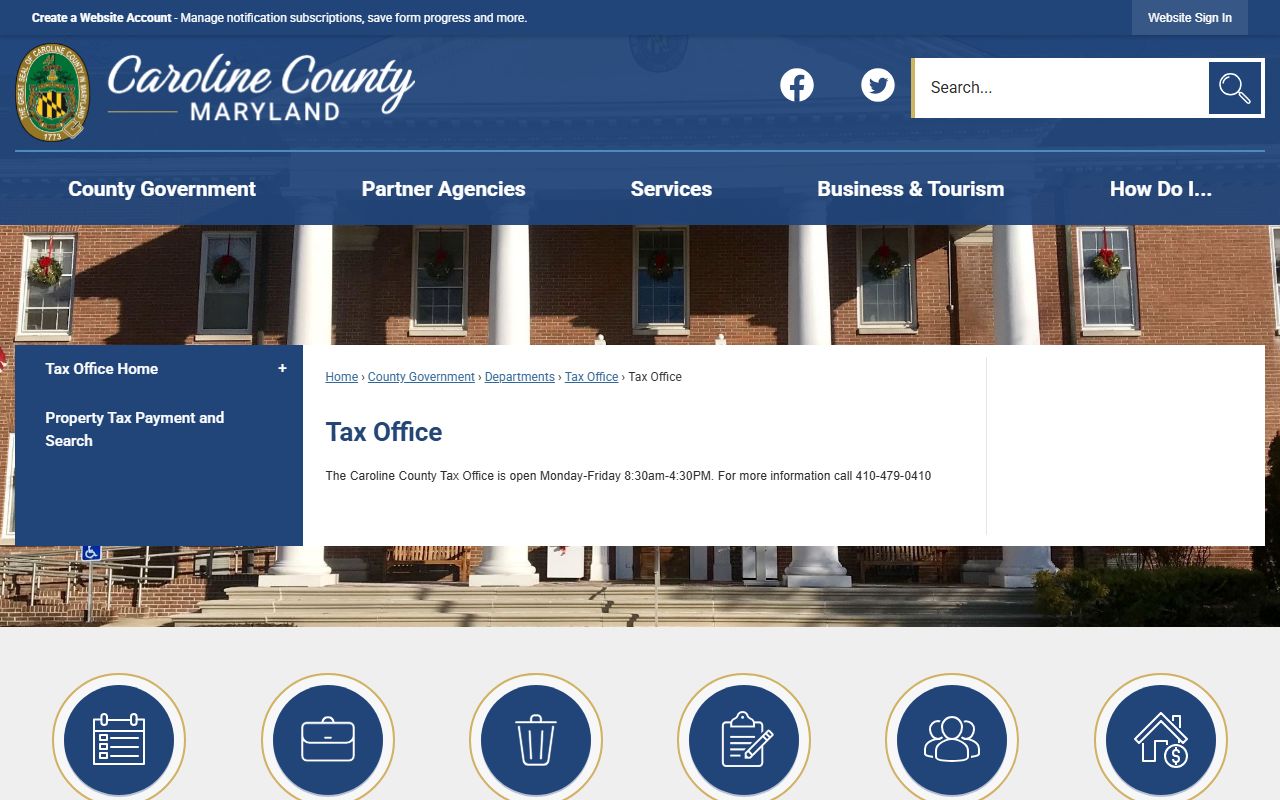 Caroline County tax office main page for Caroline County unclaimed property research