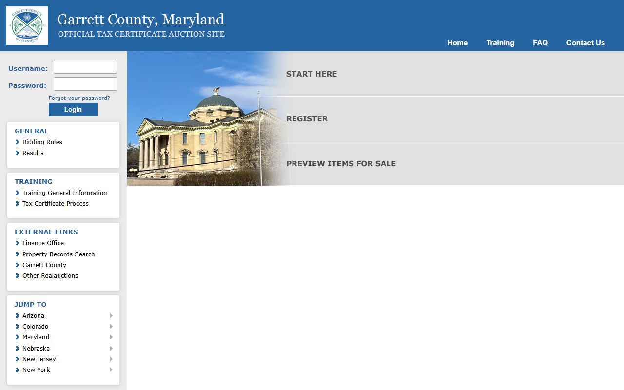 Garrett County tax sale portal Garrett County unclaimed money