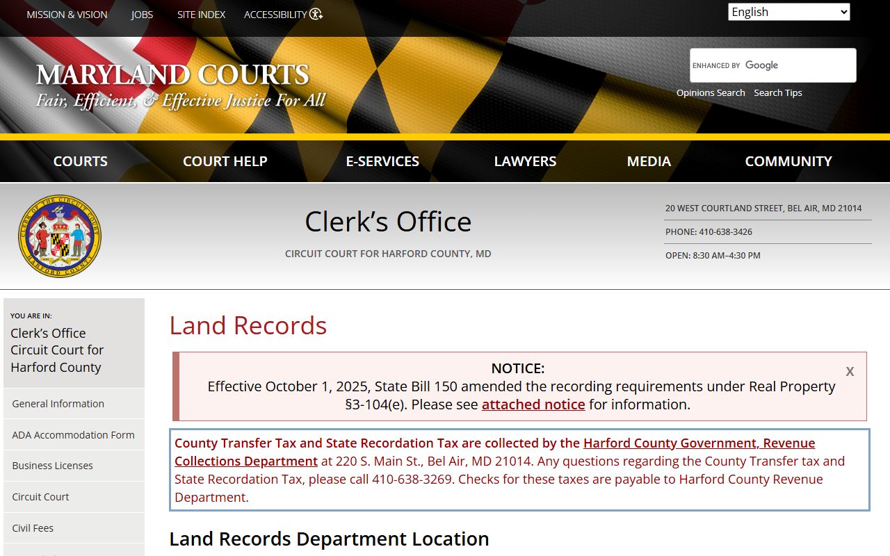 Harford County Circuit Court land records Harford County unclaimed money