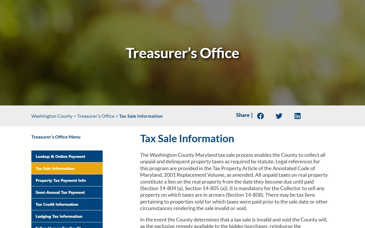 Washington County tax sale information page Washington County unclaimed money