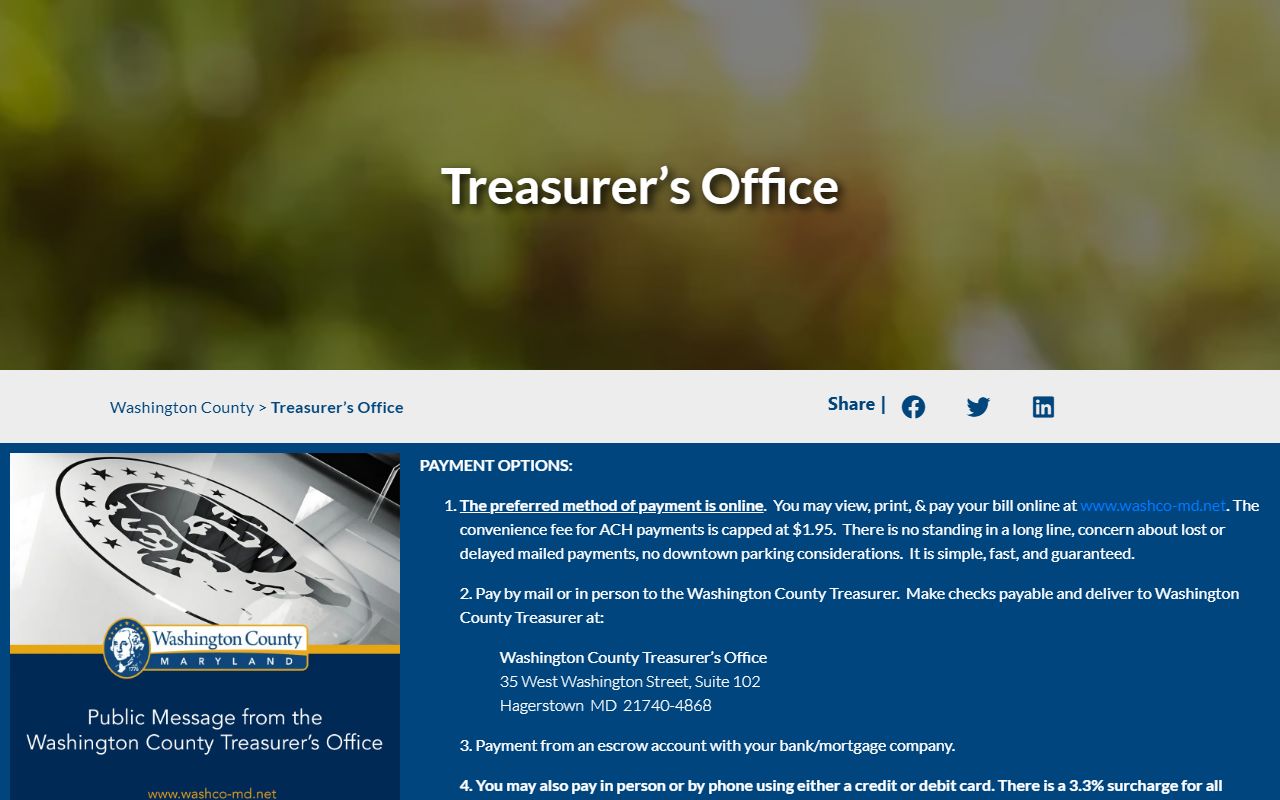 Washington County Treasurer's Office website Washington County unclaimed money