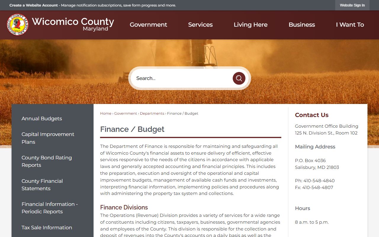 Wicomico County Finance and Budget page Wicomico County unclaimed money