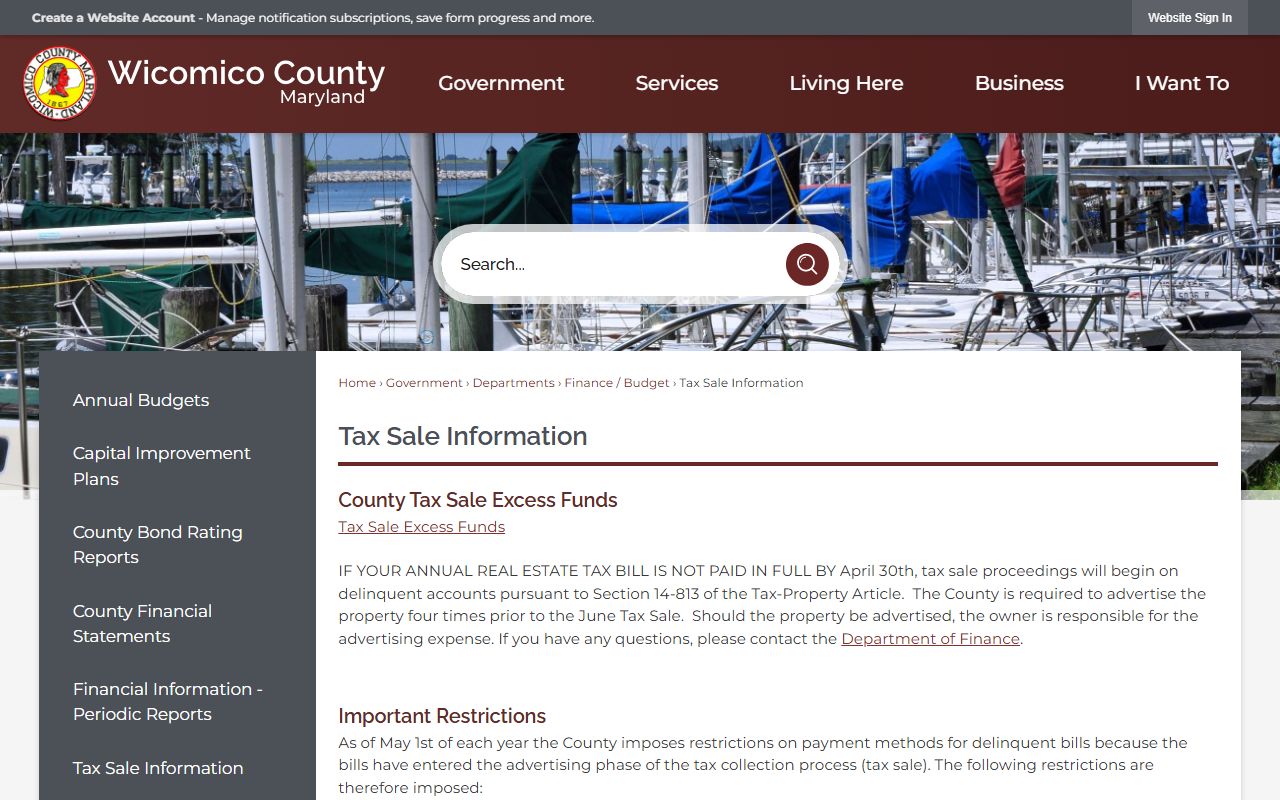 Wicomico County tax sale information page Wicomico County unclaimed money