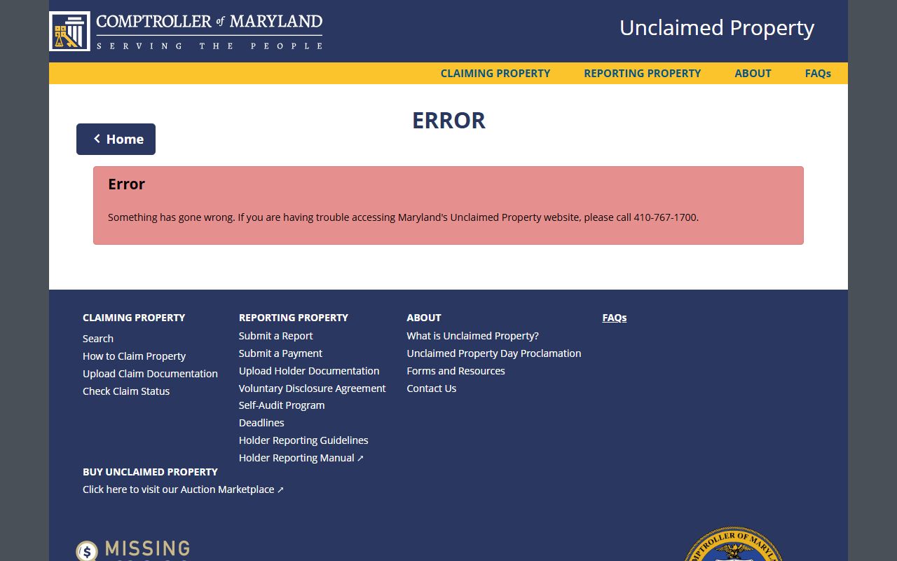 Maryland unclaimed money claim form COT-ST912 PDF from the Comptroller