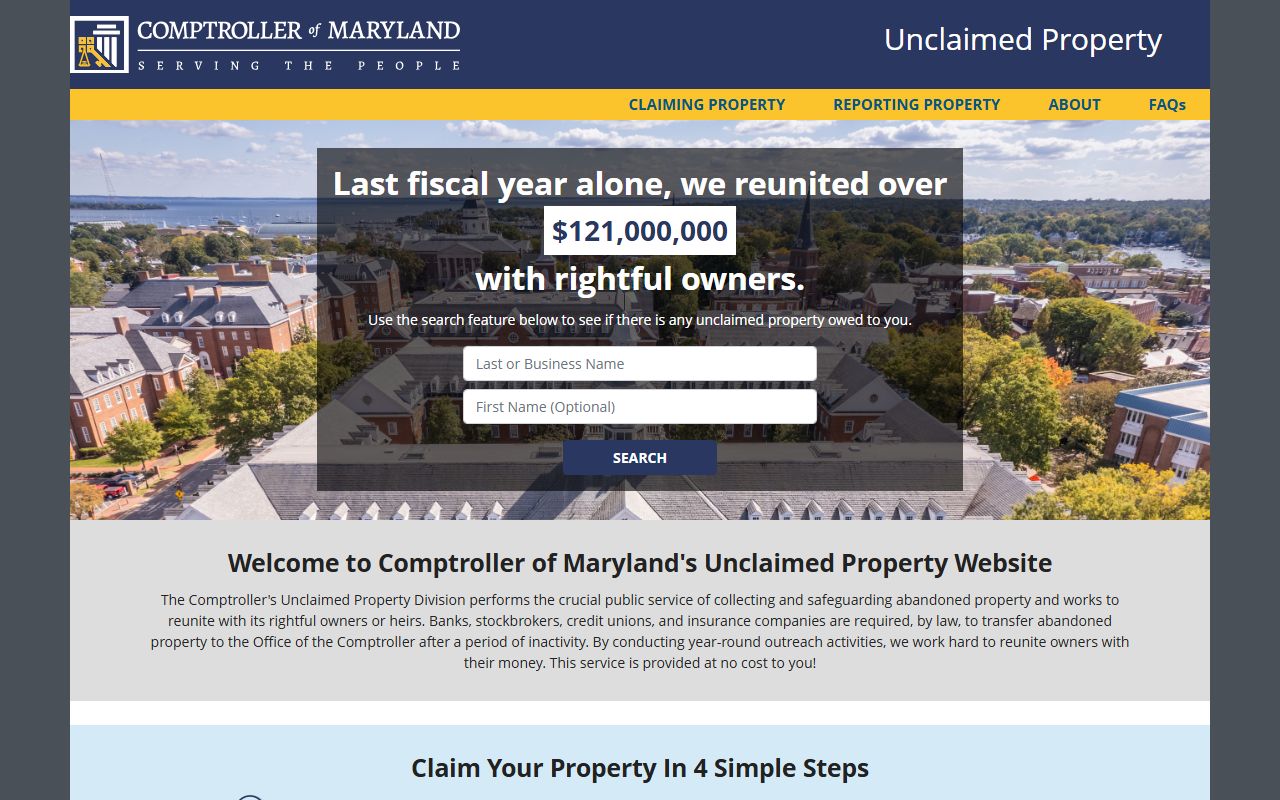 Maryland legacy unclaimed money search tool for historical records